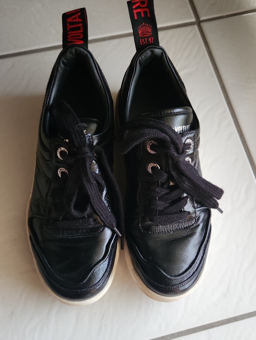 Zadig & Voltaire Paris black low-top sneakers with Red Heel Tabs